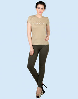 Collection of Twin Birds Jungle Green Cotton Lycra Pencil Cut Women Legging in a gallery layout