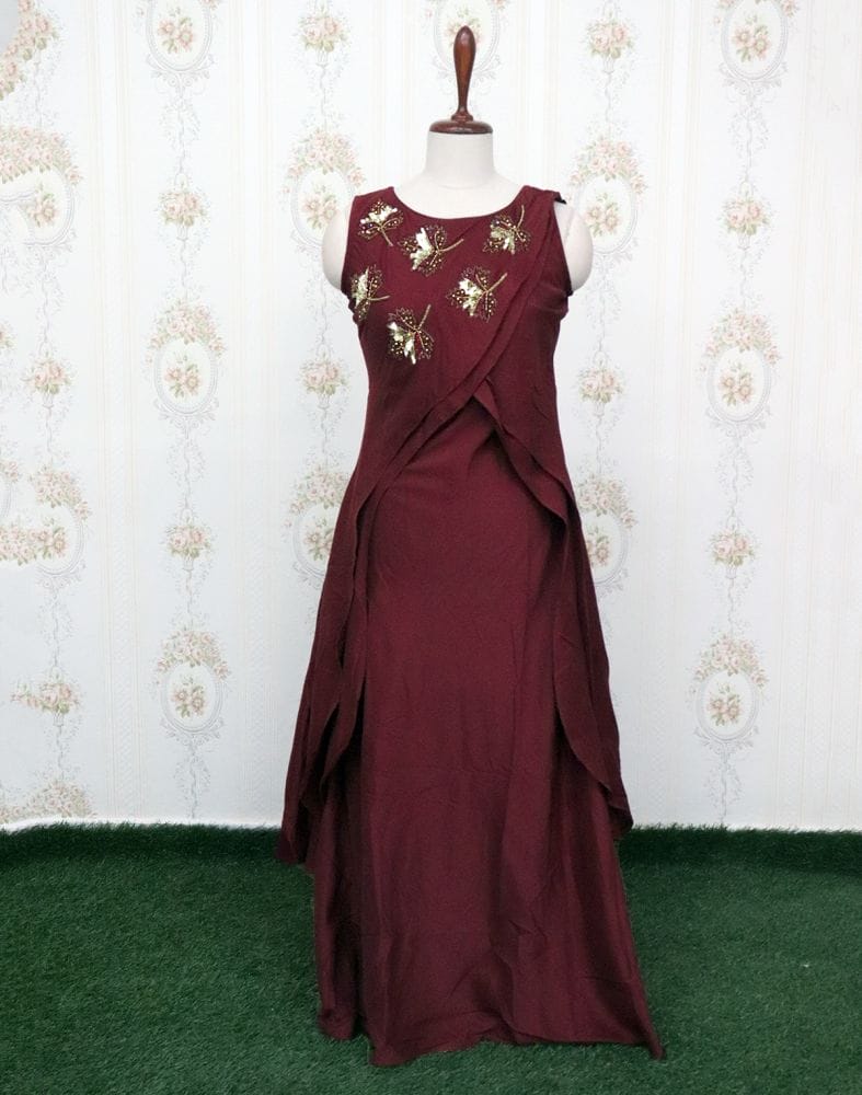 Maroon Coloured Silk Kundhan work Kurti