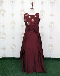 Collection of Maroon Coloured Silk Kundhan work Kurti in a gallery layout