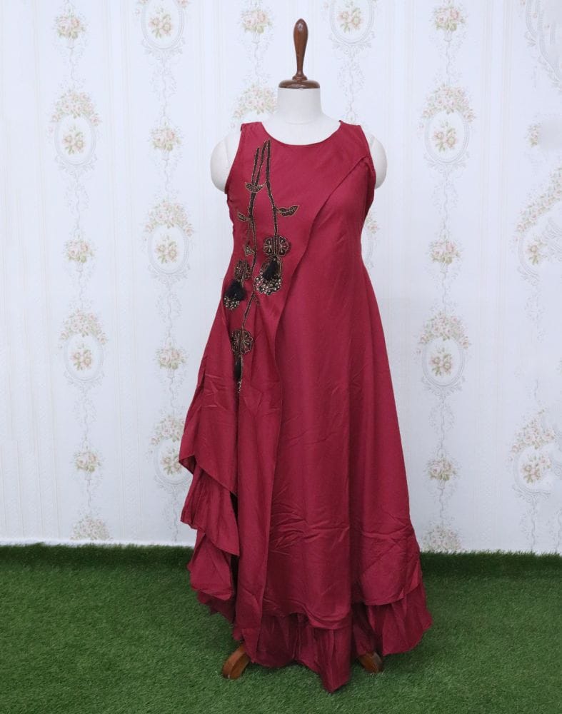 Maroon Silk Beads work Kurti