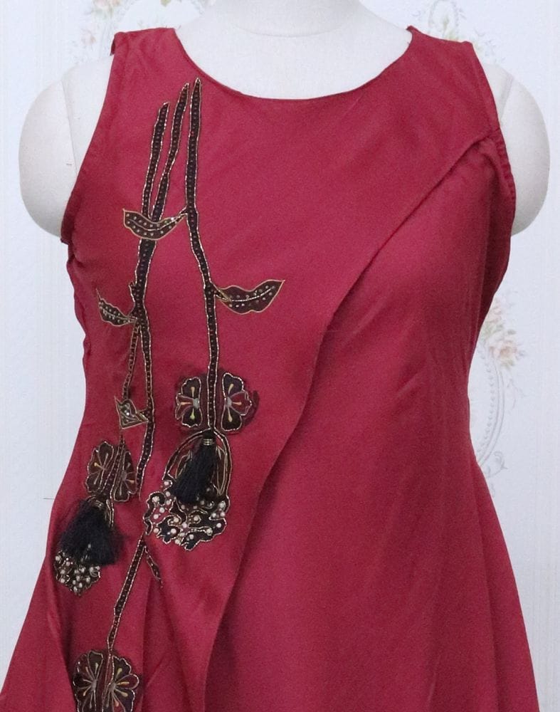 Collection of Maroon Silk Beads work Kurti in a gallery layout