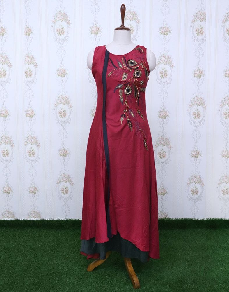 Maroon Silk Kundhan work Kurti