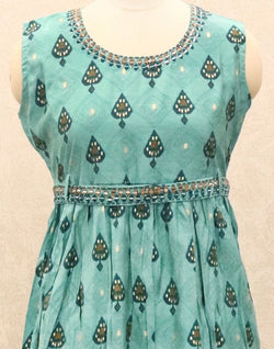 Collection of Light Blue Geometric Print Silk Fabric Kurti in a gallery layout