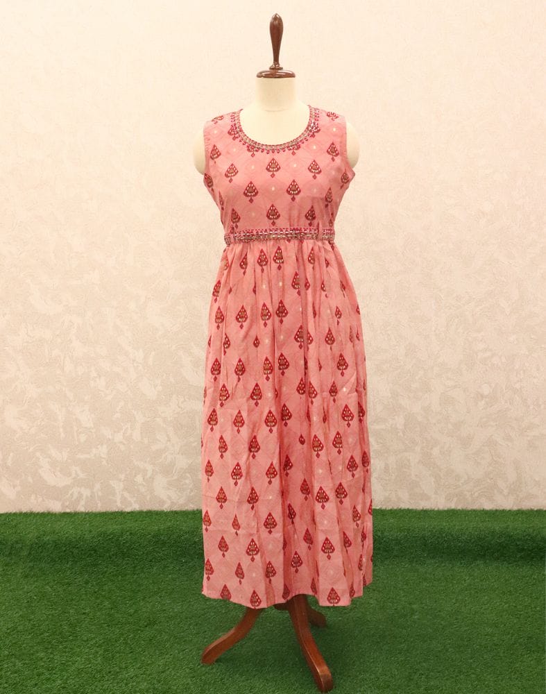 Light Pink Geometric Print Silk Fabric Kurti