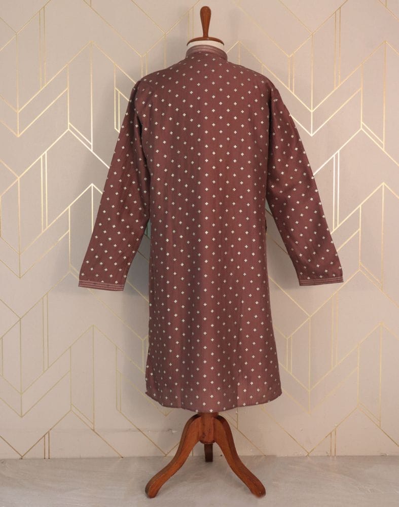 Brown Floral Mica Print Cotton Silk Kurta Pyjama Set