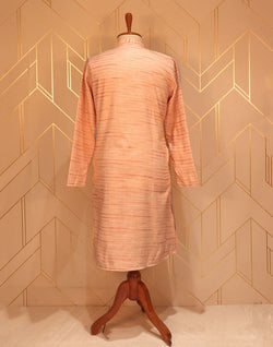 Collection of Peach Striped Thread Cotton Kurta Pyjama Set in a gallery layout