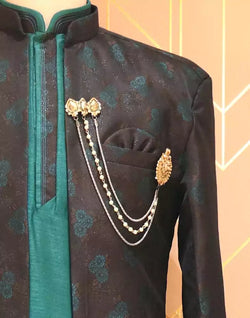 Collection of Brown Floral Weave Jacquard Kurta Jacket Set in a gallery layout