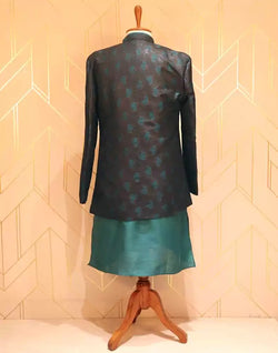 Collection of Brown Floral Weave Jacquard Kurta Jacket Set in a gallery layout