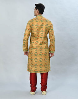 Collection of Yellow Floral Printed Kurta Pyjama Set in a gallery layout