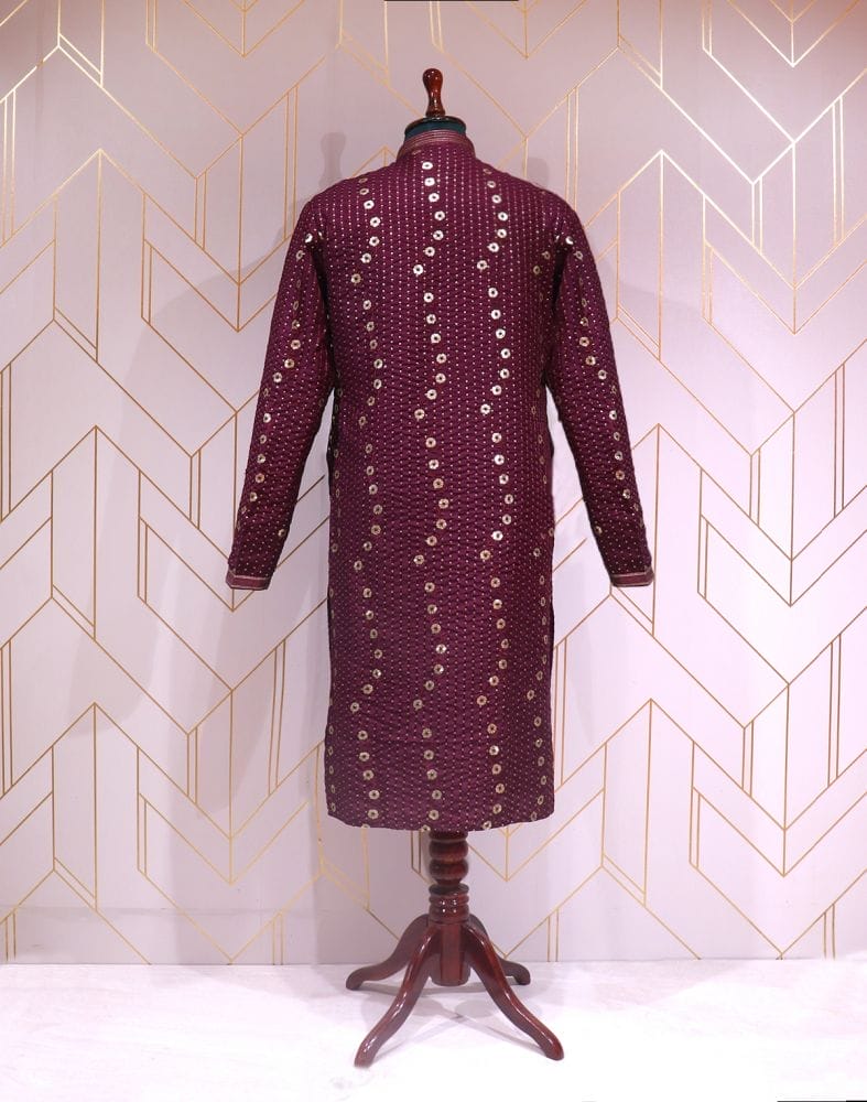 Wine Floral Cotton Silk Embellished Kurta Pyjama Set