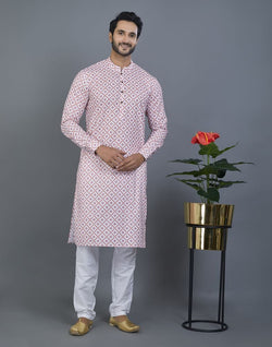 Collection of Appealing Pink Geometric Print Cotton Kurta in a gallery layout