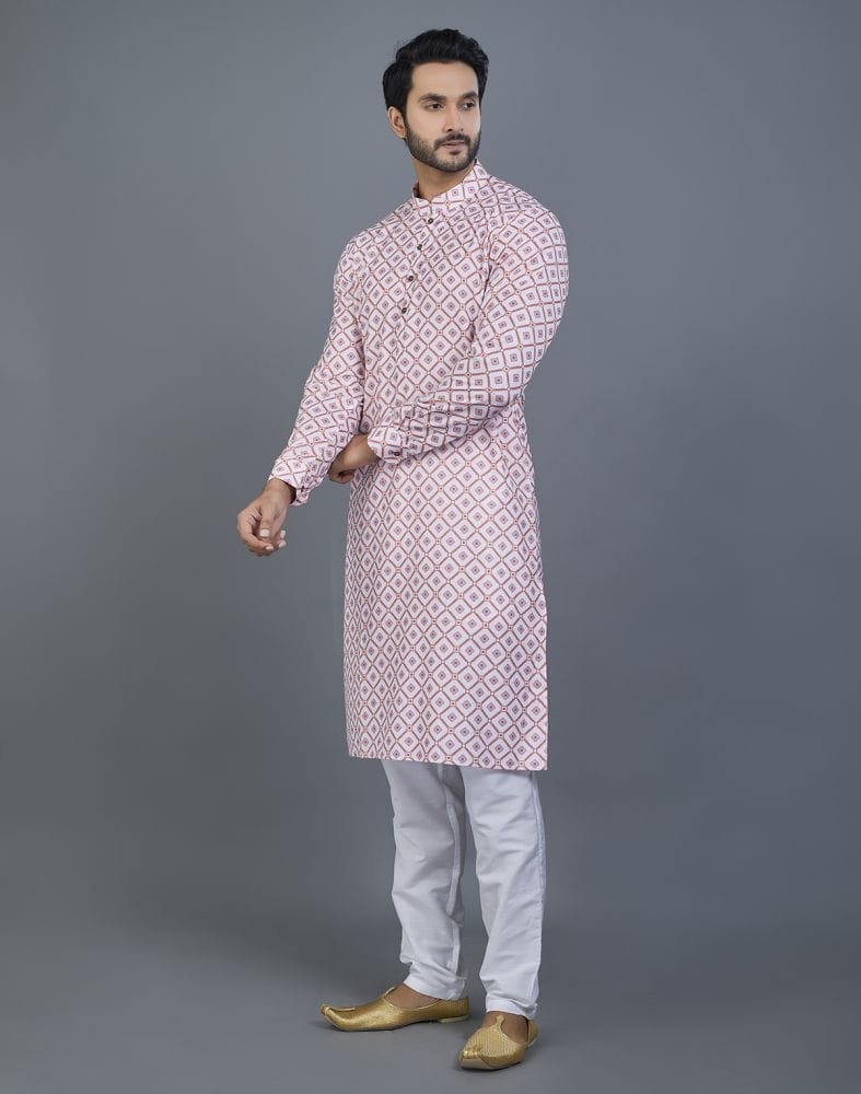 Collection of Appealing Pink Geometric Print Cotton Kurta in a gallery layout