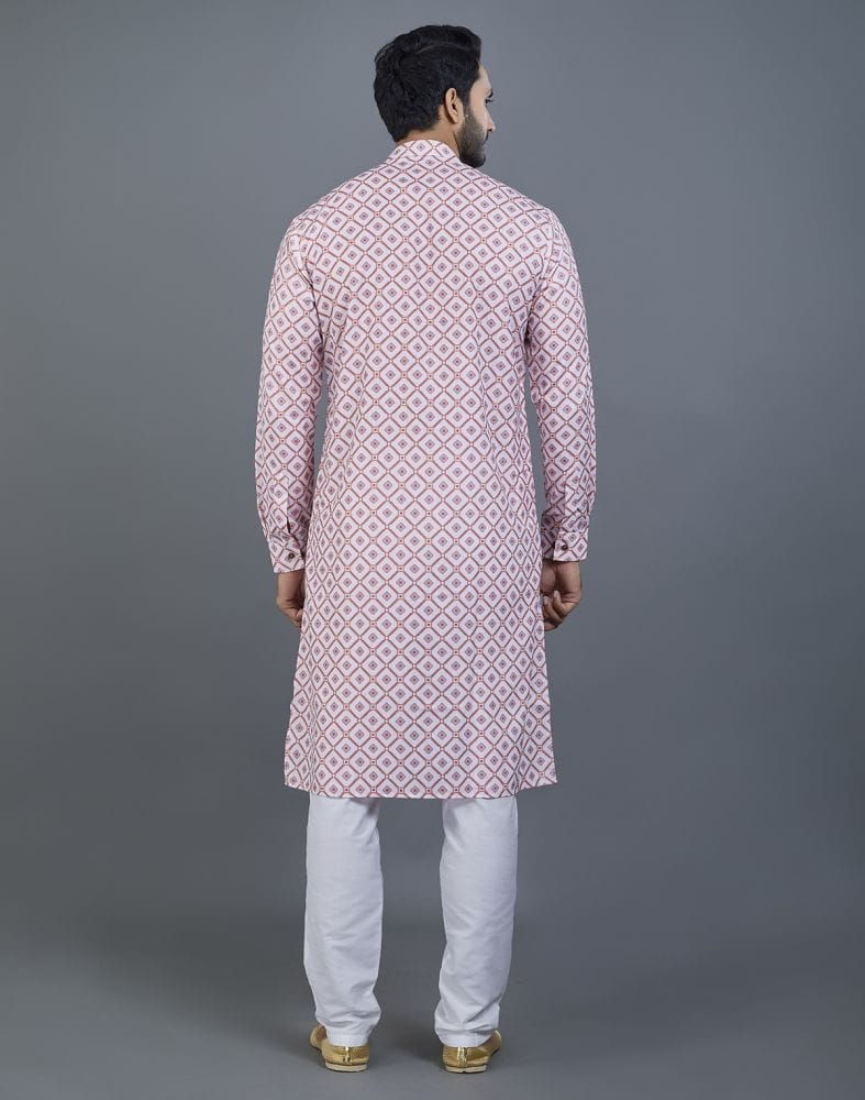 Collection of Appealing Pink Geometric Print Cotton Kurta in a gallery layout