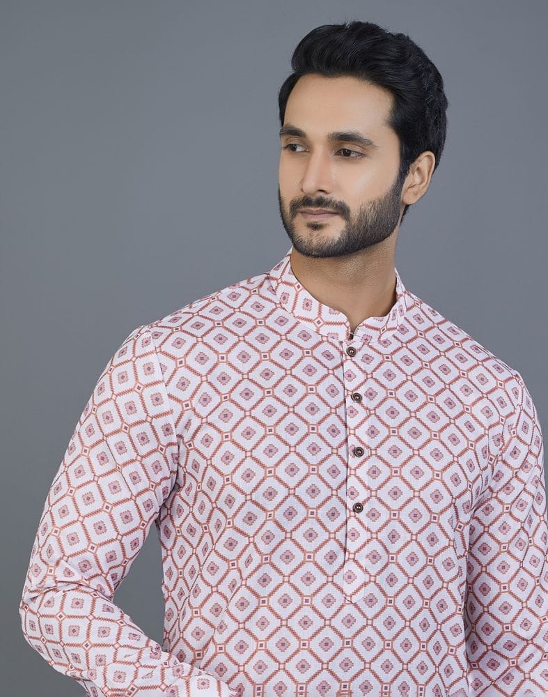 Appealing Pink Geometric Print Cotton Kurta