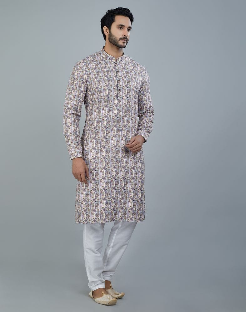 Classic Multi Color Geometric Print Cotton Kurta