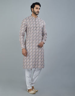 Collection of Classic Multi Color Geometric Print Cotton Kurta in a gallery layout