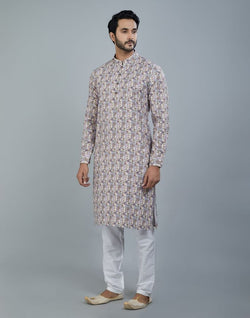 Collection of Classic Multi Color Geometric Print Cotton Kurta in a gallery layout