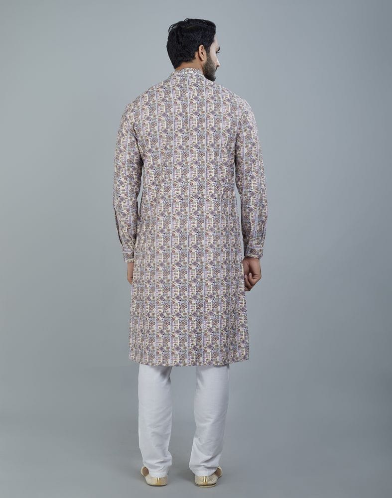 Collection of Classic Multi Color Geometric Print Cotton Kurta in a gallery layout