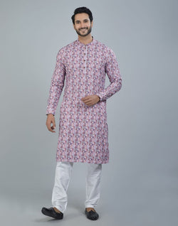 Collection of Charming Dark Pink Geometric Print Cotton Kurta in a gallery layout