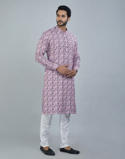 Collection of Charming Dark Pink Geometric Print Cotton Kurta in a gallery layout