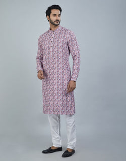 Collection of Charming Dark Pink Geometric Print Cotton Kurta in a gallery layout