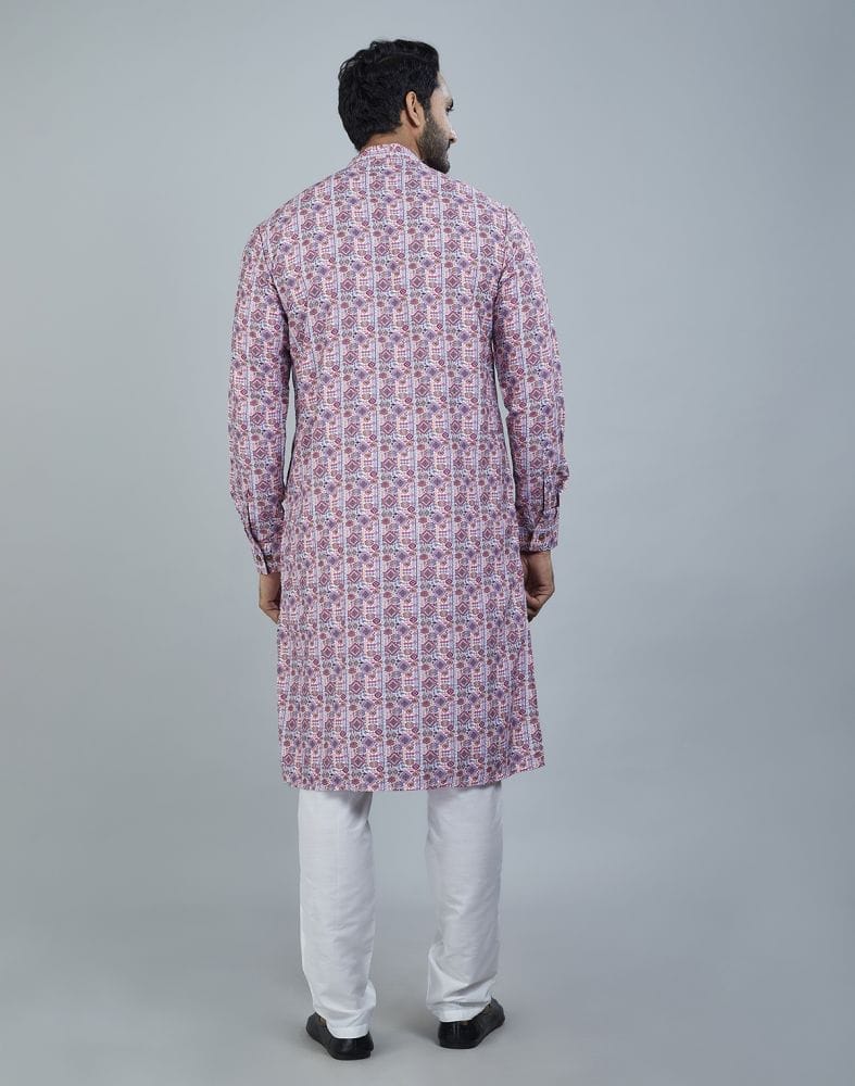 Collection of Charming Dark Pink Geometric Print Cotton Kurta in a gallery layout