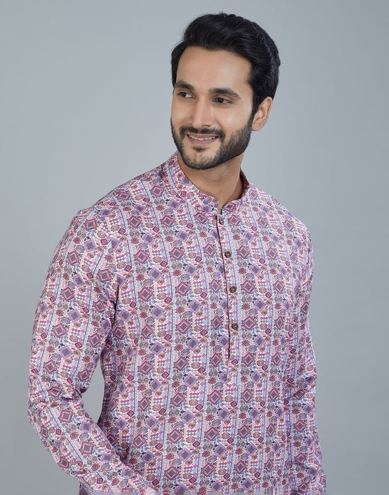 Charming Dark Pink Geometric Print Cotton Kurta