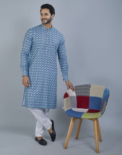 Collection of Ravishing Green Color Geometric Cotton Kurta in a gallery layout