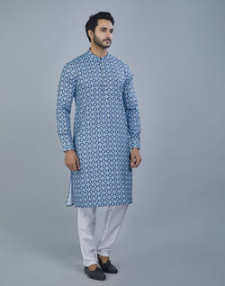 Collection of Ravishing Green Color Geometric Cotton Kurta in a gallery layout