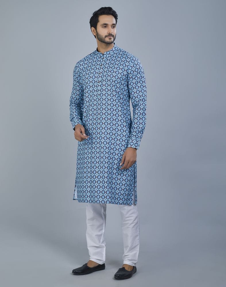 Collection of Ravishing Green Color Geometric Cotton Kurta in a gallery layout