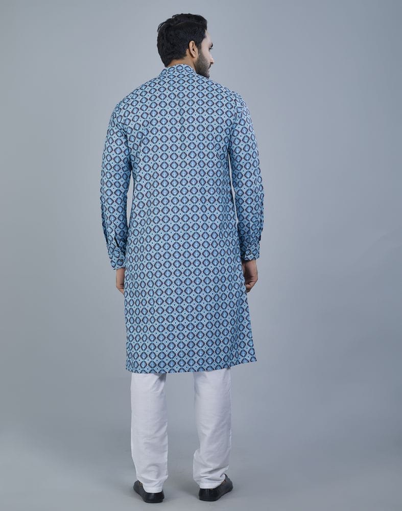 Ravishing Green Color Geometric Cotton Kurta