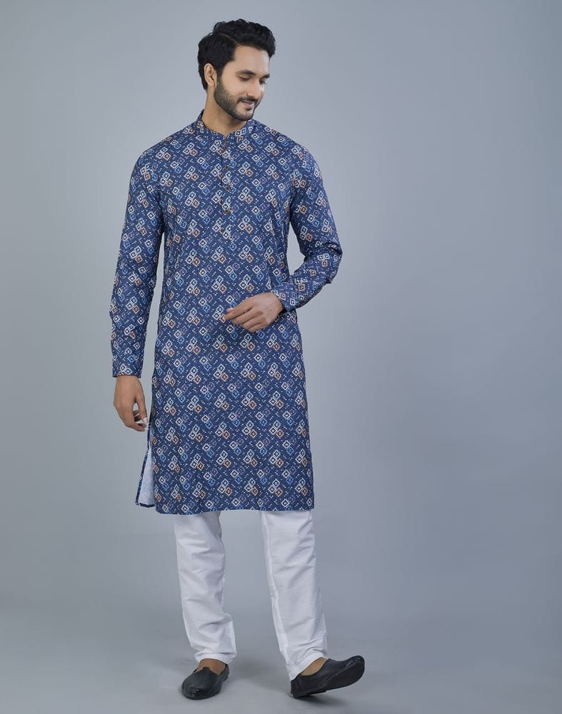 Stunning Blue color Geometric Print Cotton Kurta