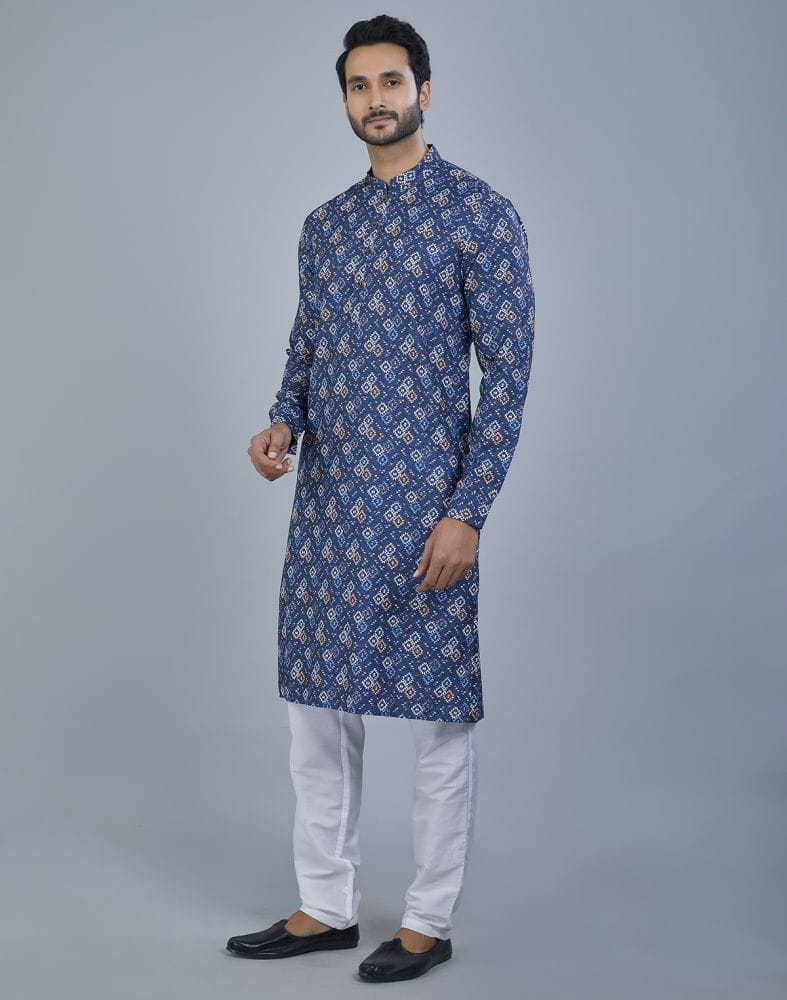 Collection of Stunning Blue color Geometric Print Cotton Kurta in a gallery layout