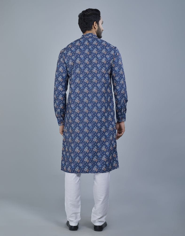 Collection of Stunning Blue color Geometric Print Cotton Kurta in a gallery layout