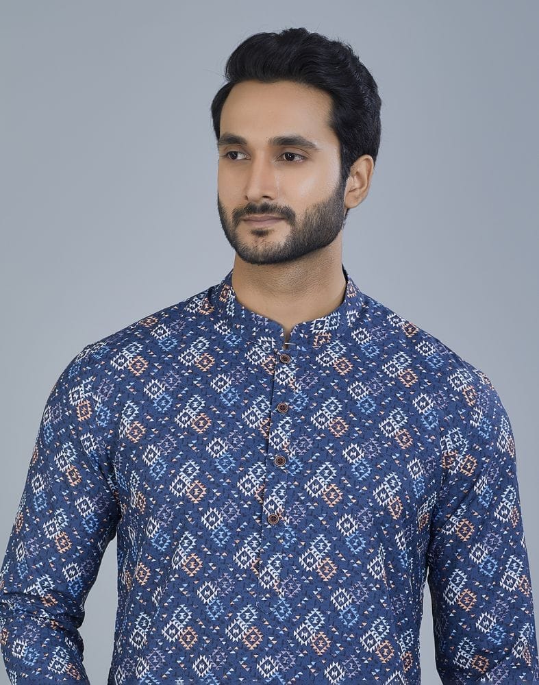 Collection of Stunning Blue color Geometric Print Cotton Kurta in a gallery layout