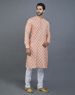 Collection of Appealing Orange Botanical Print Cotton Kurta in a gallery layout