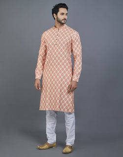 Collection of Appealing Orange Botanical Print Cotton Kurta in a gallery layout