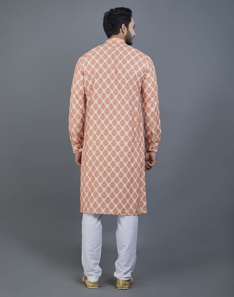 Appealing Orange Botanical Print Cotton Kurta