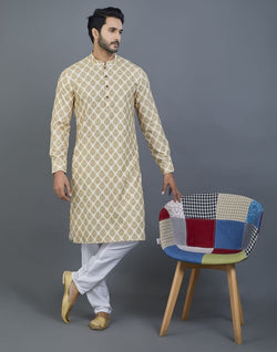 Collection of Attractive Yellow Botanical Print Cotton Kurta in a gallery layout