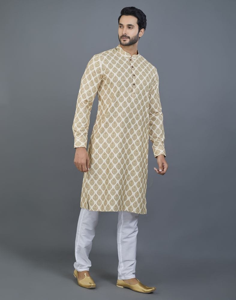 Collection of Attractive Yellow Botanical Print Cotton Kurta in a gallery layout