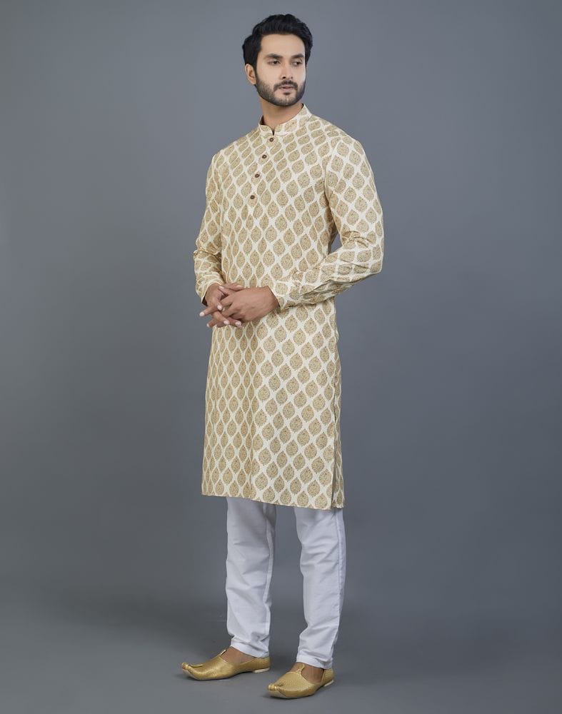 Attractive Yellow Botanical Print Cotton Kurta