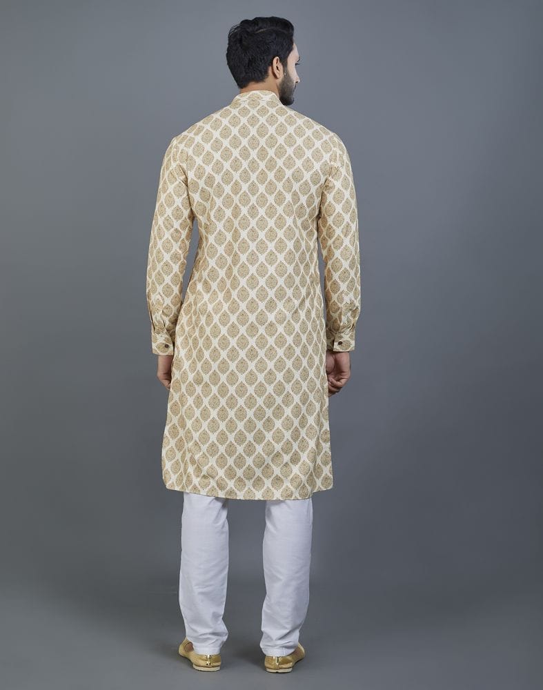 Attractive Yellow Botanical Print Cotton Kurta