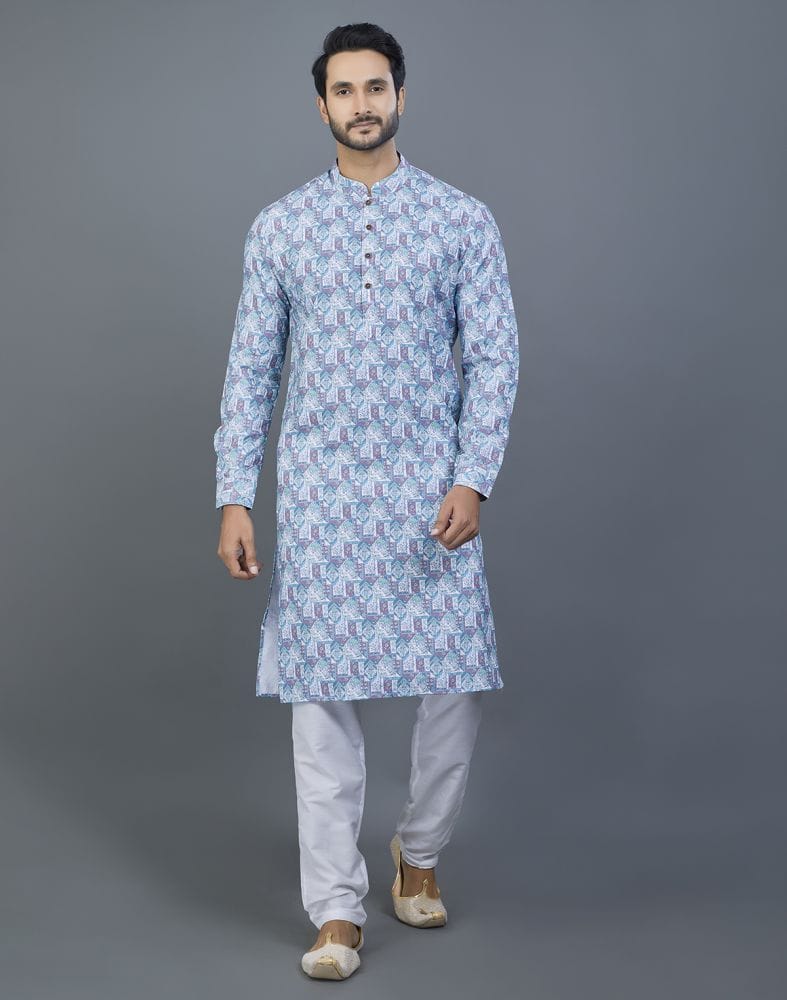 Ravishing Firozi Coloured Floral Design Cotton Kurta