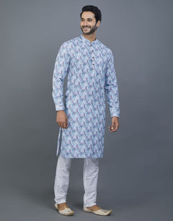 Collection of Ravishing Firozi Coloured Floral Design Cotton Kurta in a gallery layout