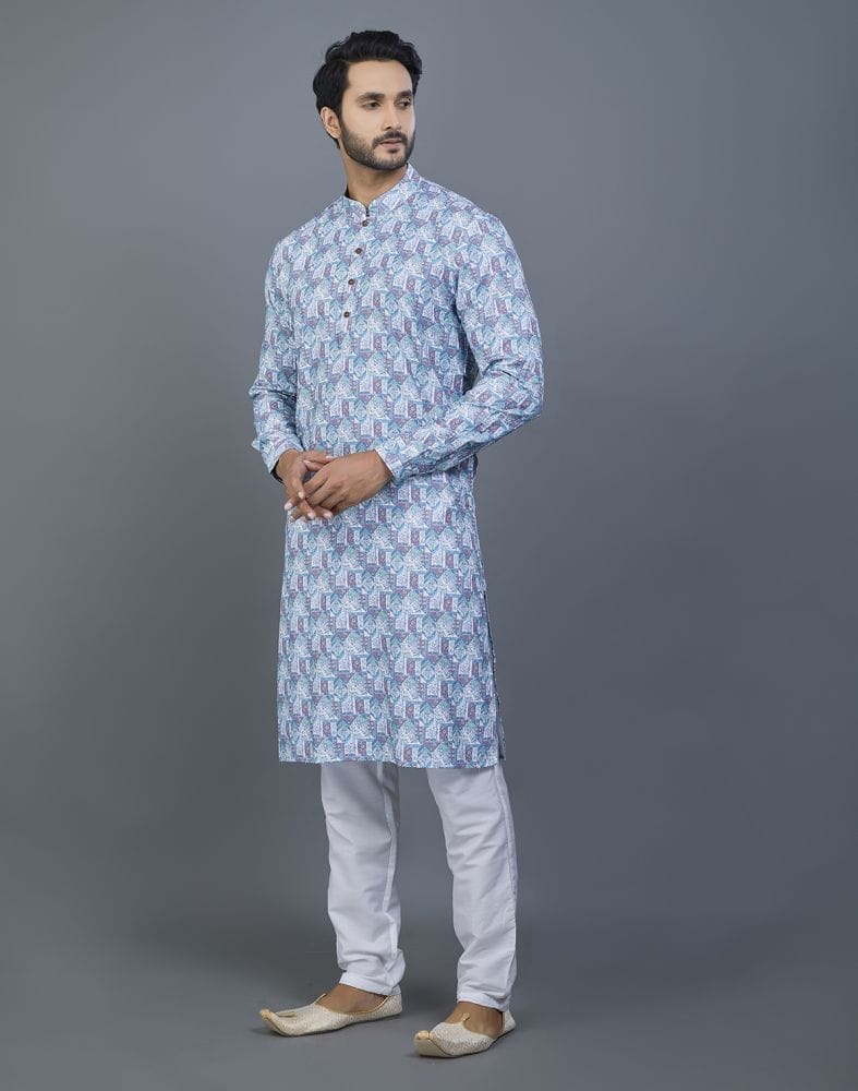 Collection of Ravishing Firozi Coloured Floral Design Cotton Kurta in a gallery layout