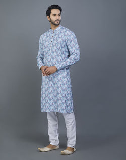 Collection of Ravishing Firozi Coloured Floral Design Cotton Kurta in a gallery layout