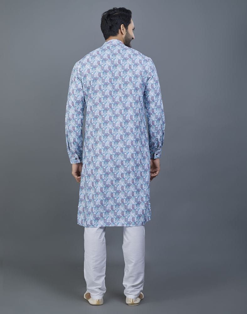 Collection of Ravishing Firozi Coloured Floral Design Cotton Kurta in a gallery layout