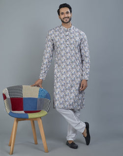 Collection of Pleasing White Color Floral Design Cotton Kurta in a gallery layout