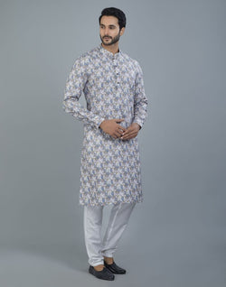 Collection of Pleasing White Color Floral Design Cotton Kurta in a gallery layout