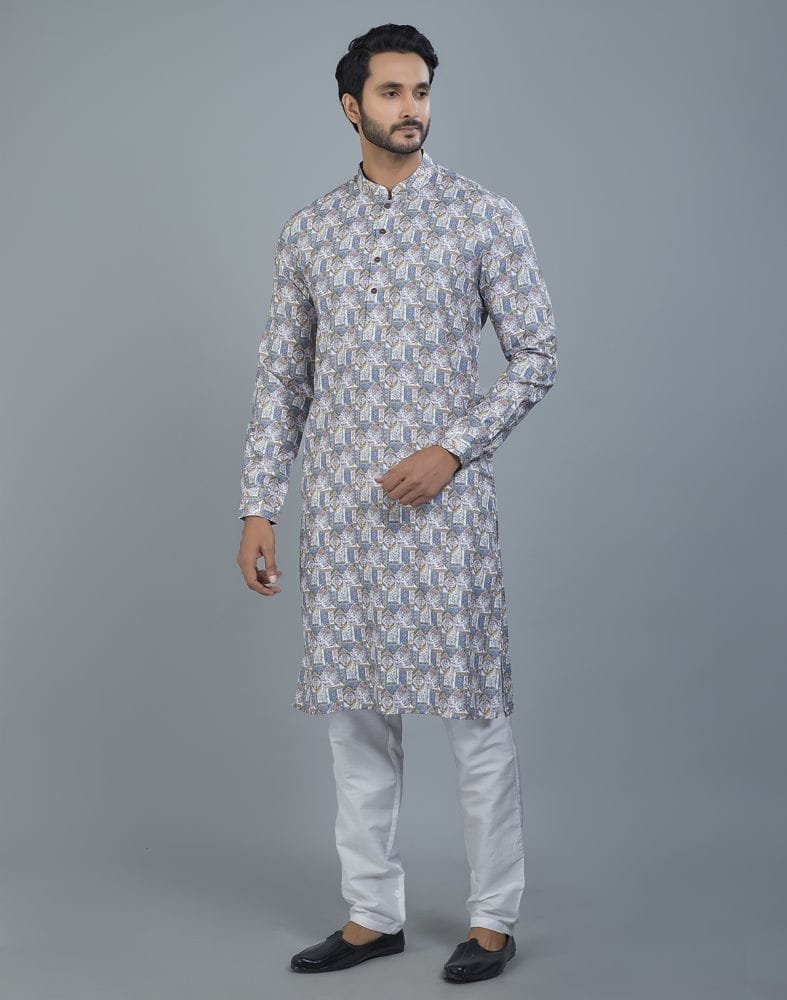 Collection of Pleasing White Color Floral Design Cotton Kurta in a gallery layout